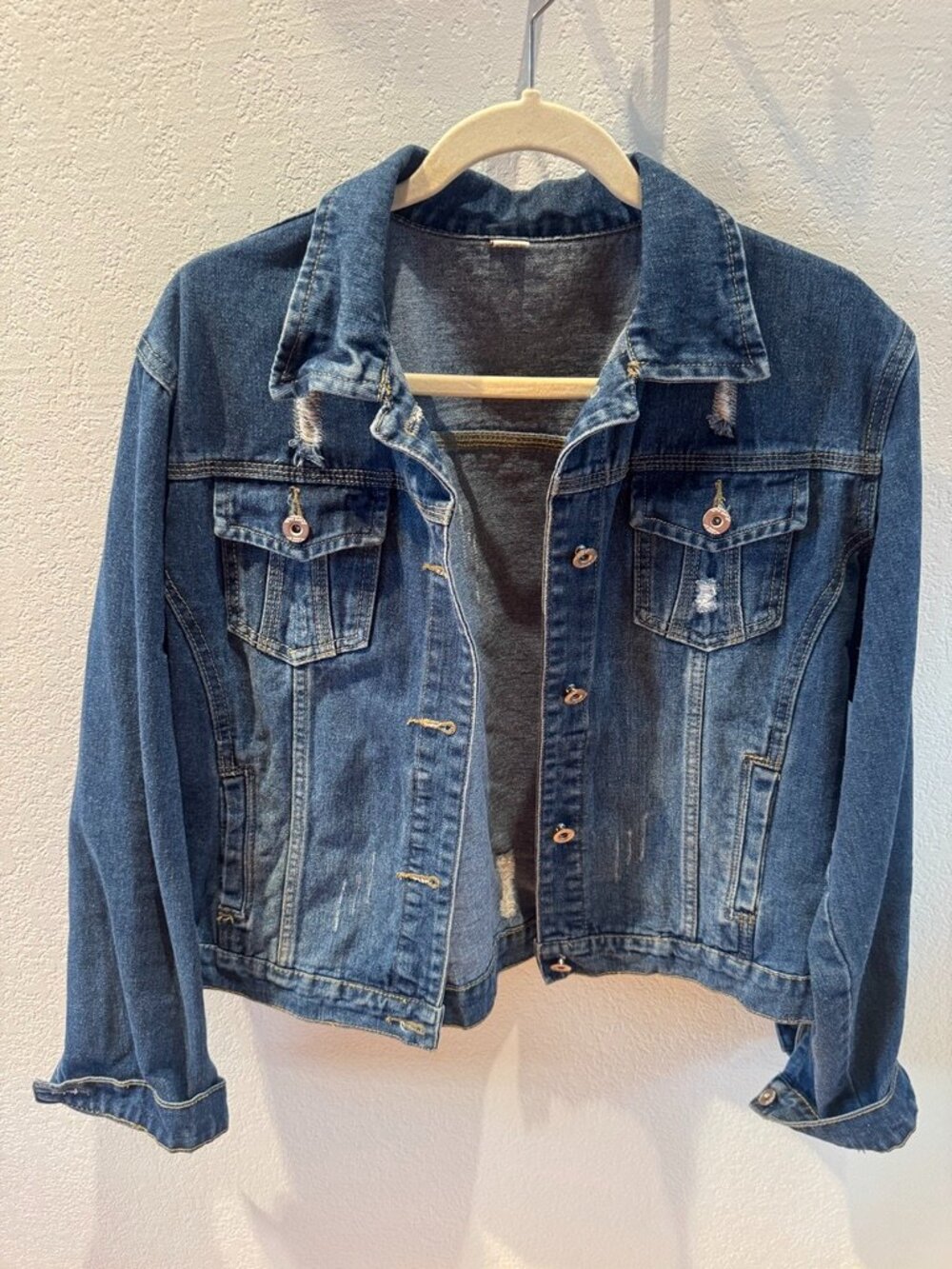 Distressed Cropped Denim Jacket Size XL